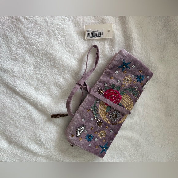 New World Market embroidered boho bohemian velvet clutch bag wallet w strap - Picture 7 of 9